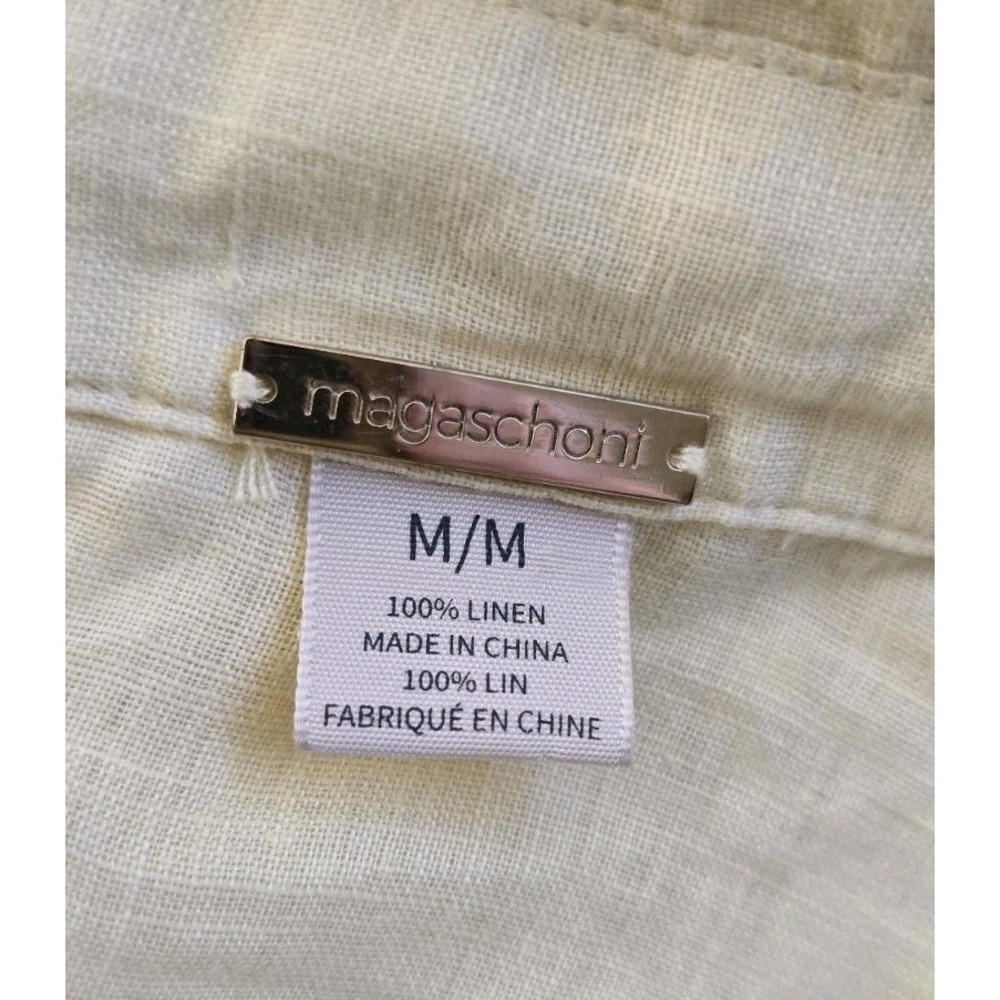Magaschoni 100% Linen Yellow Oversized Resort Style Button Up Blouse Size Medium - Picture 6 of 11
